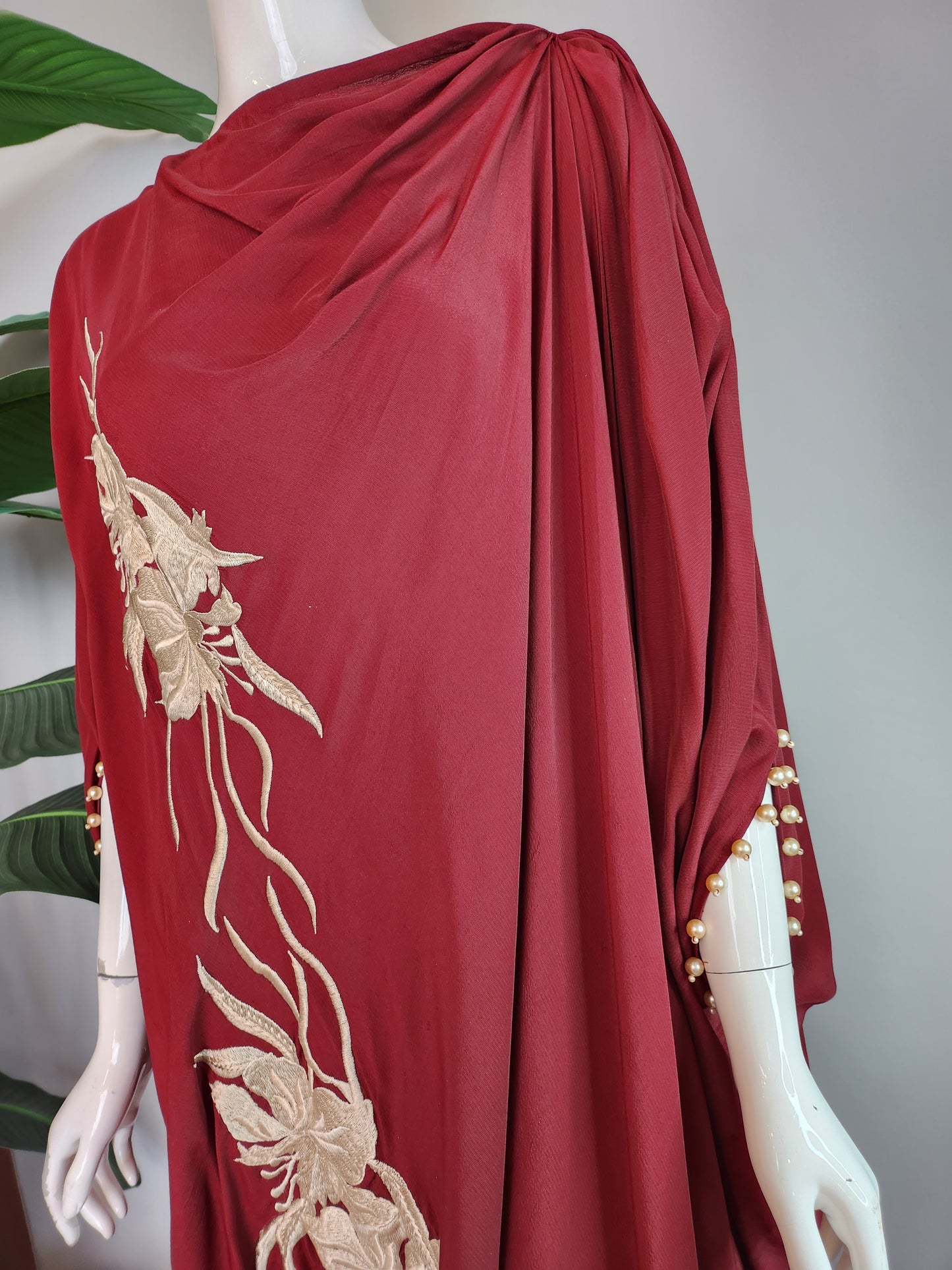 MARIA RAO - Maroon Hi-Low Poncho Dress