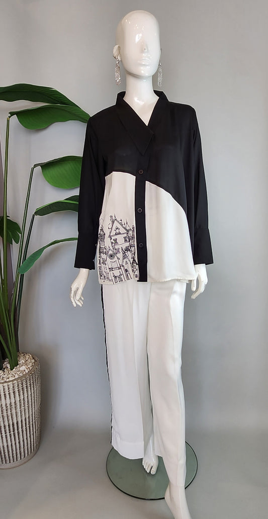 FARAH ZUBAIR - Black and White Coord Set