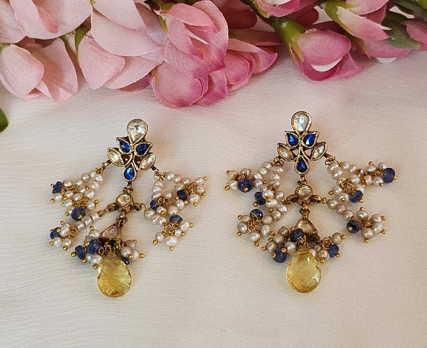 VINANTI MANJI JEWELRY - Blue  stone kundan dangler