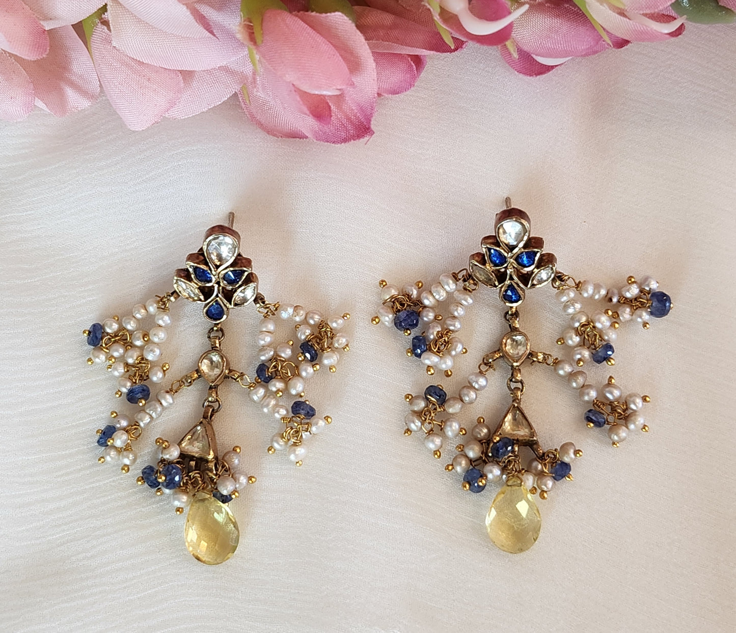 VINANTI MANJI JEWELRY - Blue  stone kundan dangler