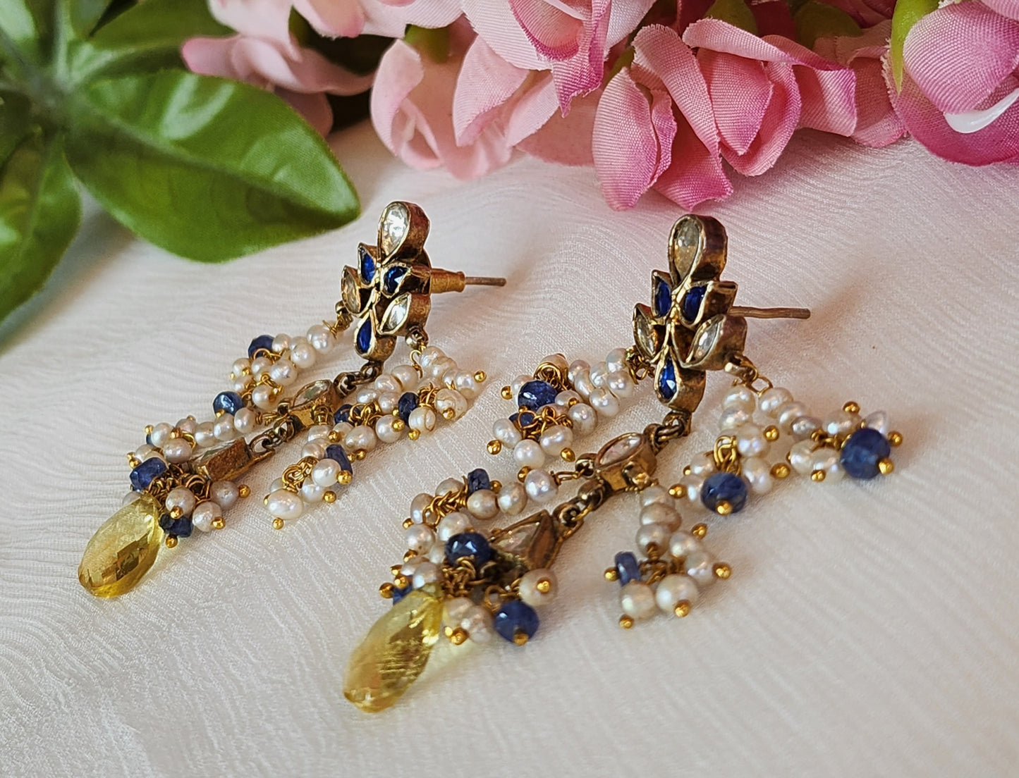 VINANTI MANJI JEWELRY - Blue  stone kundan dangler