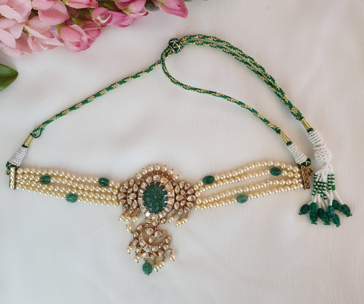 VINANTI MANJI JEWELRY - Carved Green Aventurine Chocker