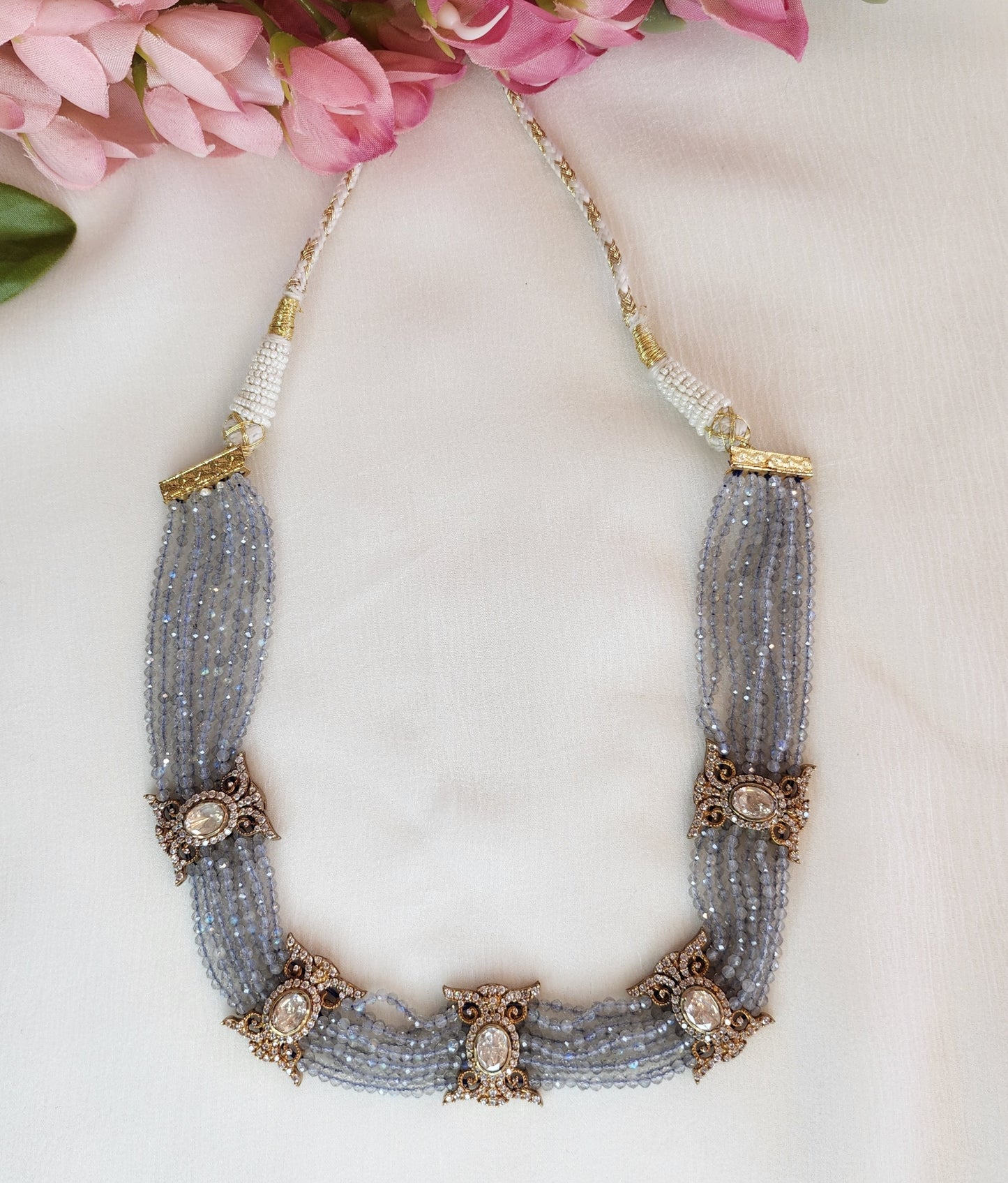 VINANTI MANJI JEWELRY - Slate blue quartz beads with kundan polki choker