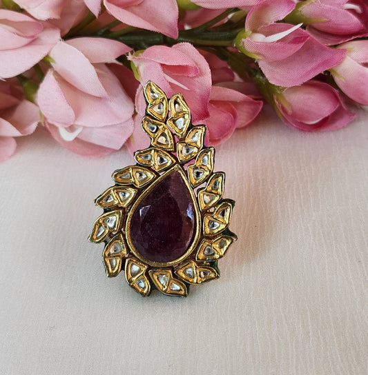 VINANTI MANJI JEWELRY - Kundan ring with semi precious ruby stone