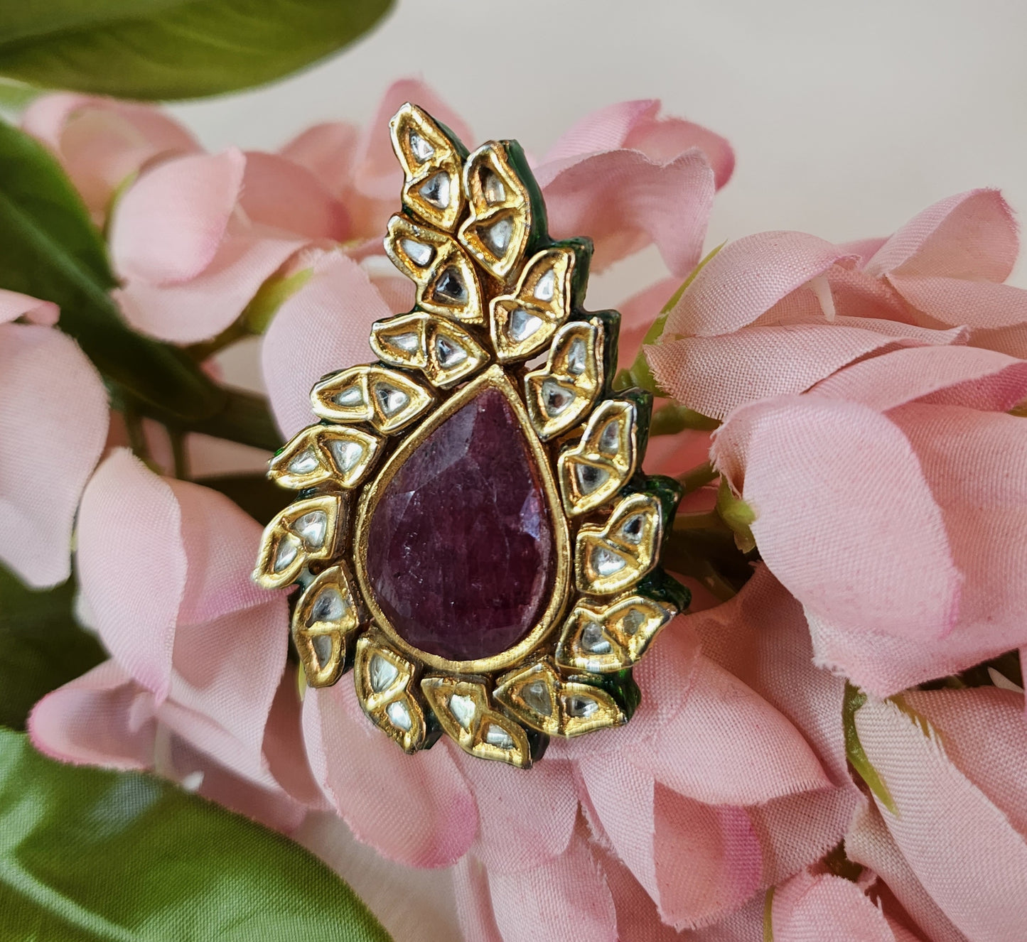 VINANTI MANJI JEWELRY - Kundan ring with semi precious ruby stone