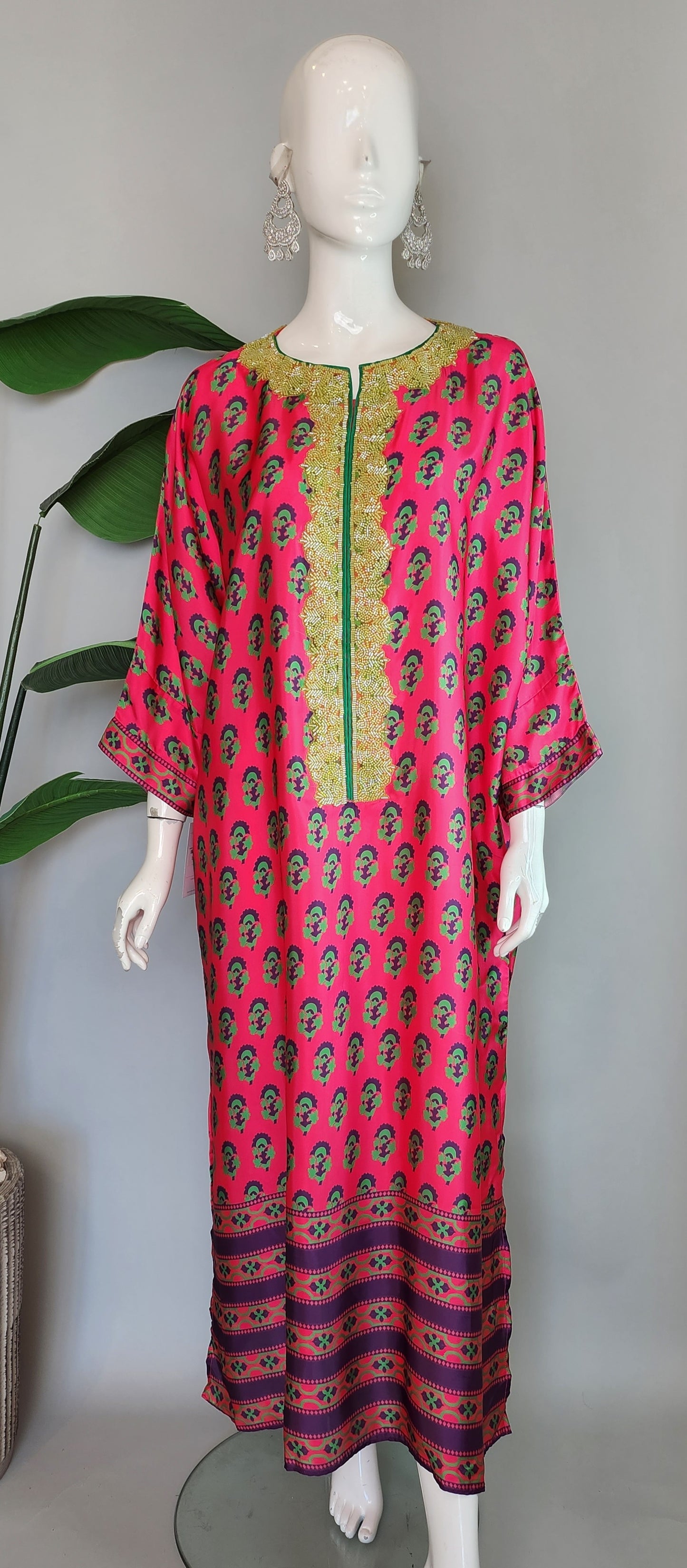 Wajeeha Ansari - Hot Pink Printed Kaftan