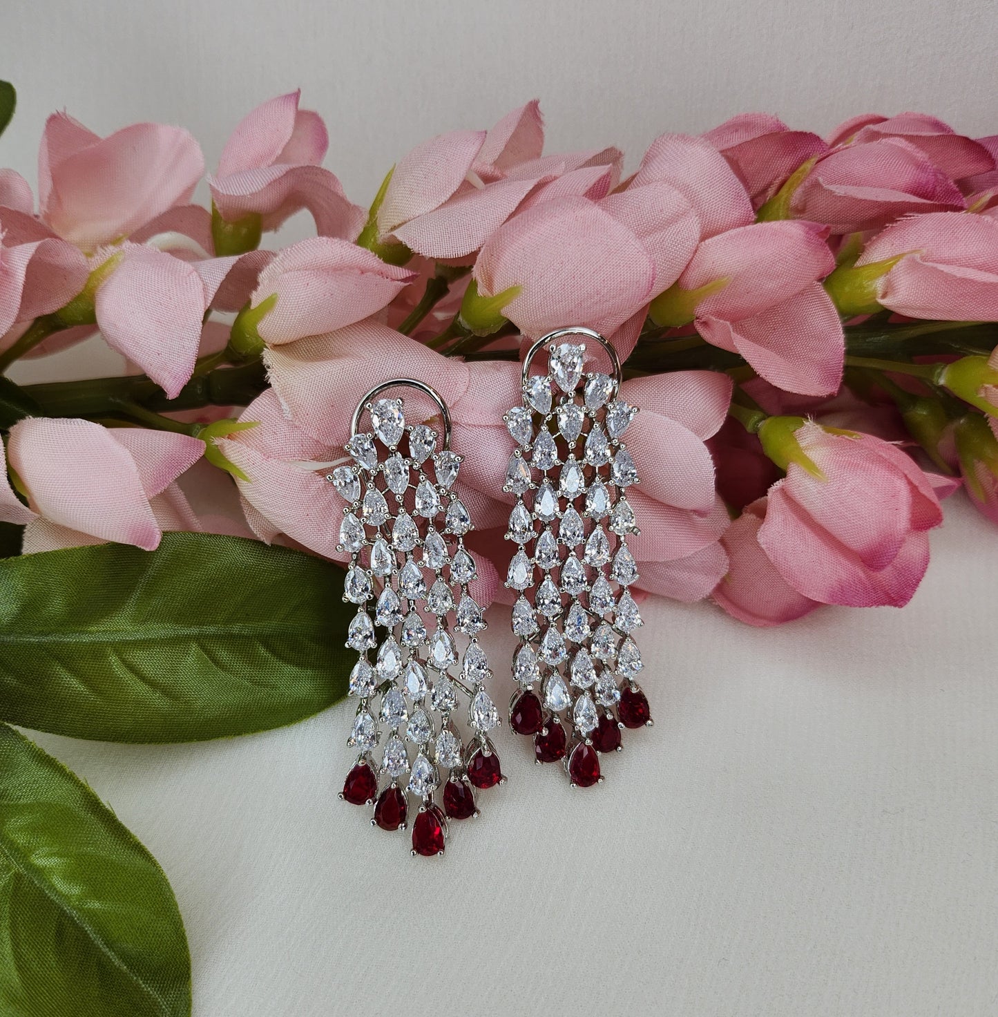 THE BUTTERFLY EFFECT - Silver Zircon with Red Stone Earrings