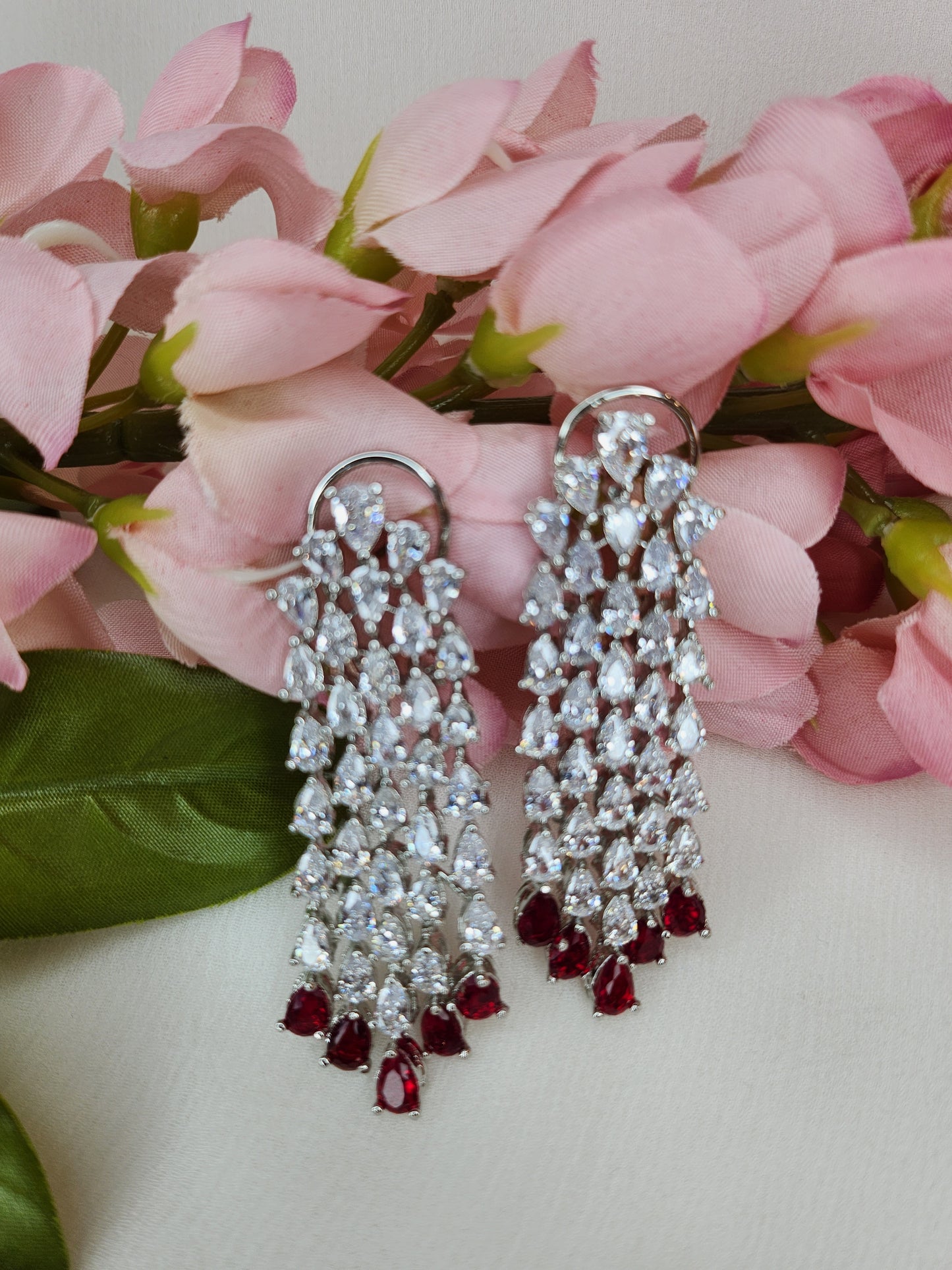 THE BUTTERFLY EFFECT - Silver Zircon with Red Stone Earrings