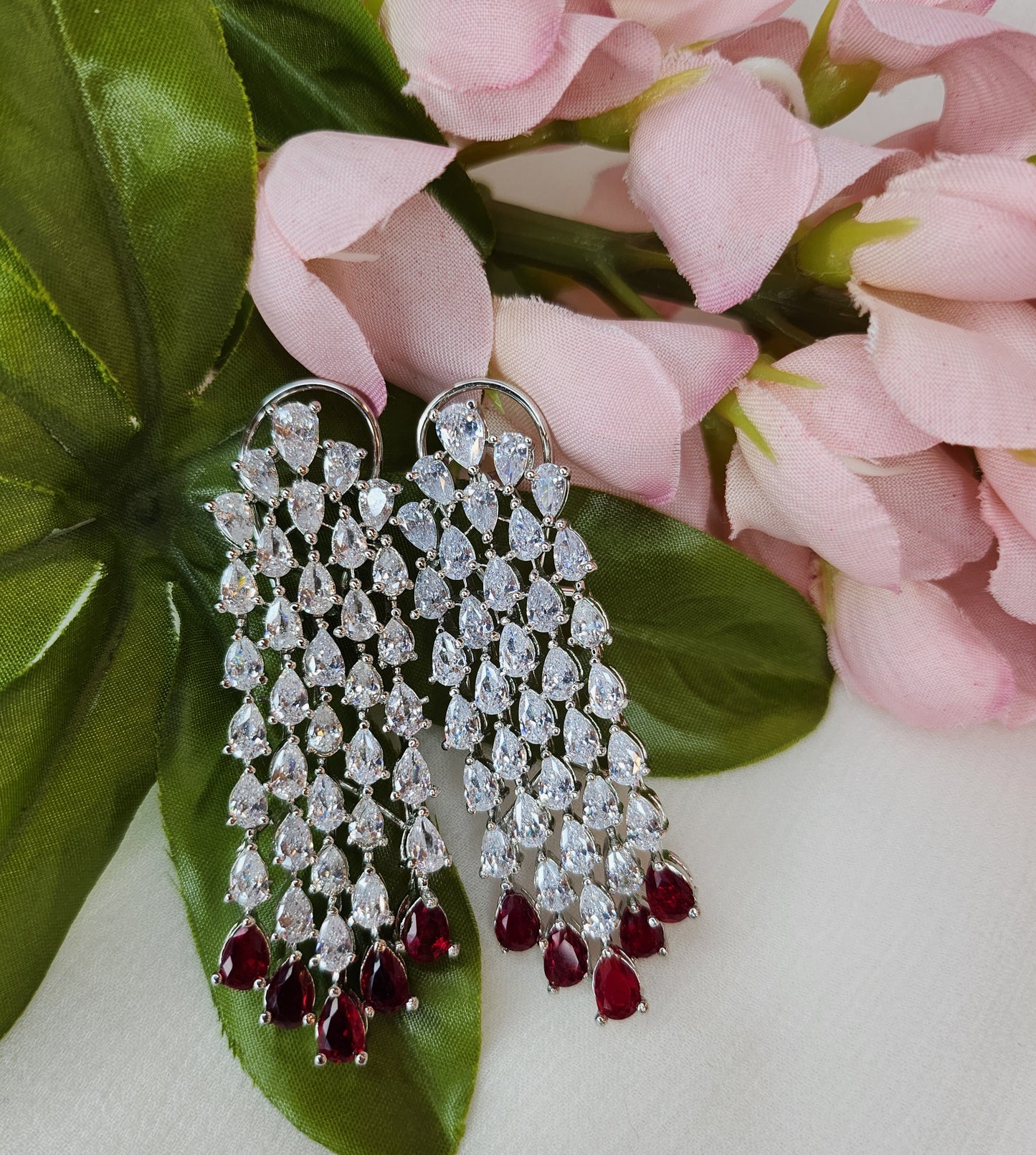 THE BUTTERFLY EFFECT - Silver Zircon with Red Stone Earrings