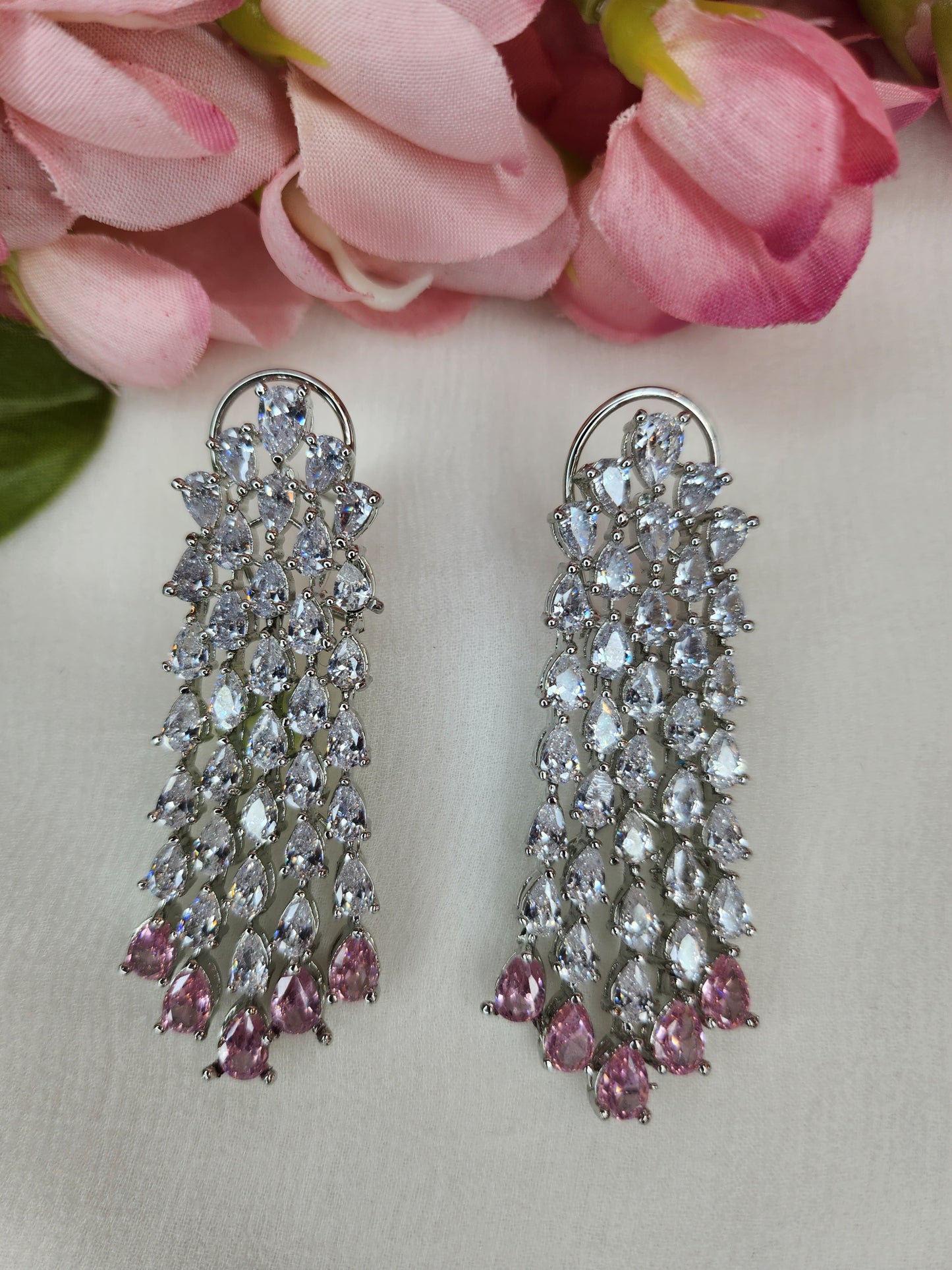 THE BUTTERFLY EFFECT - Silver Zircon with Pink stone Earrings