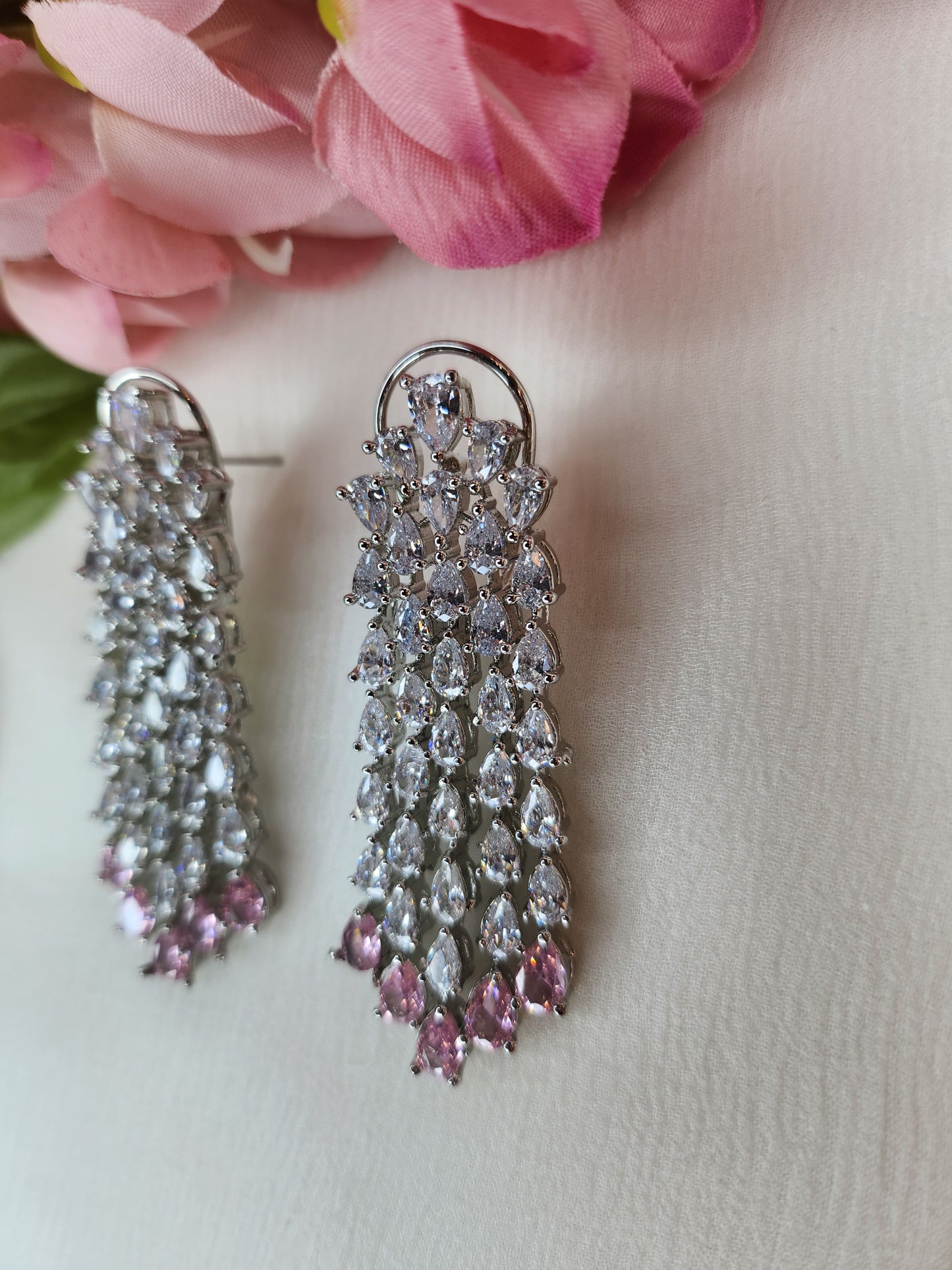 THE BUTTERFLY EFFECT - Silver Zircon with Pink stone Earrings