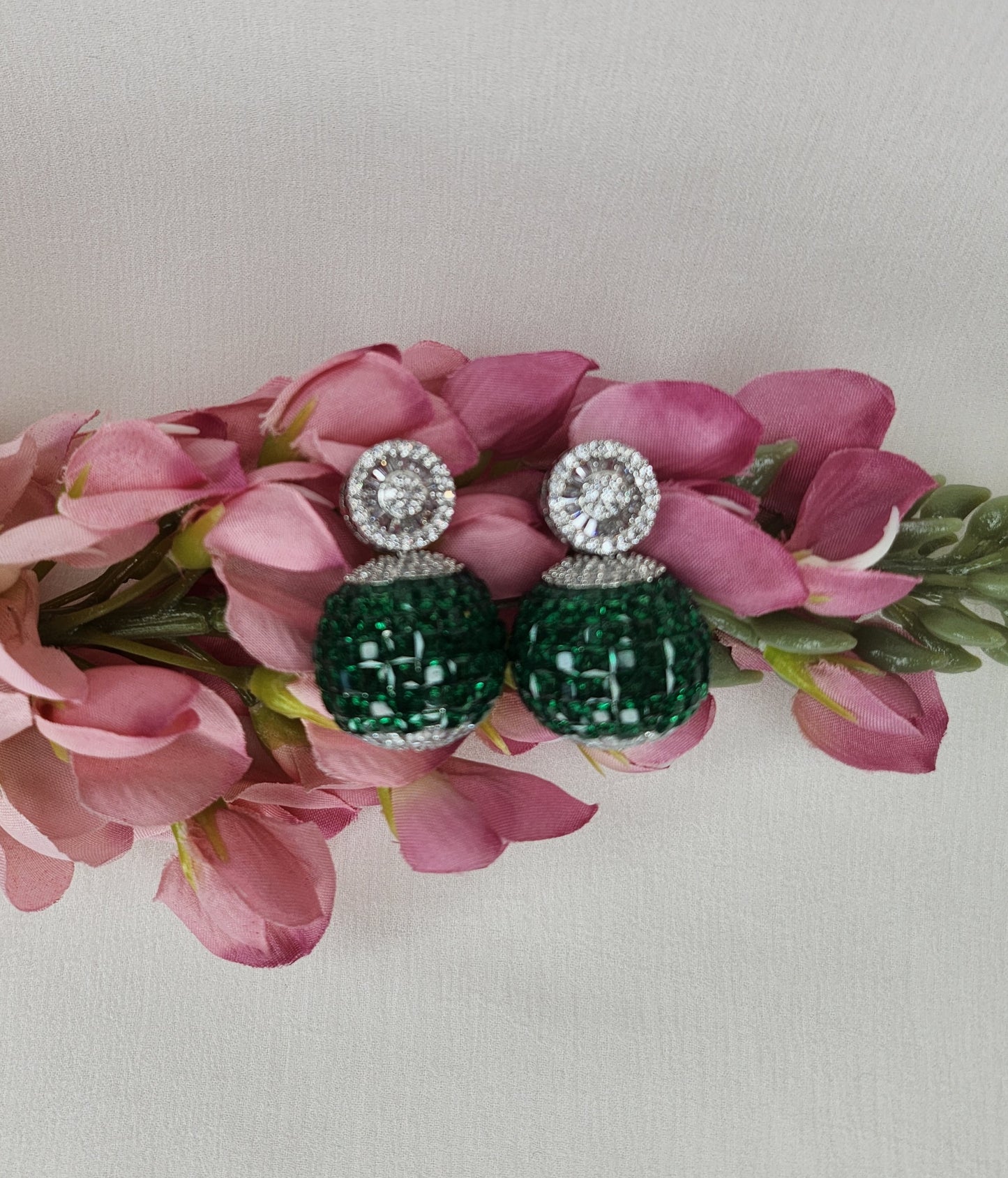 THE BUTTERFLY EFFECT - Disco Ball Shape Earrings with green and zircon stone