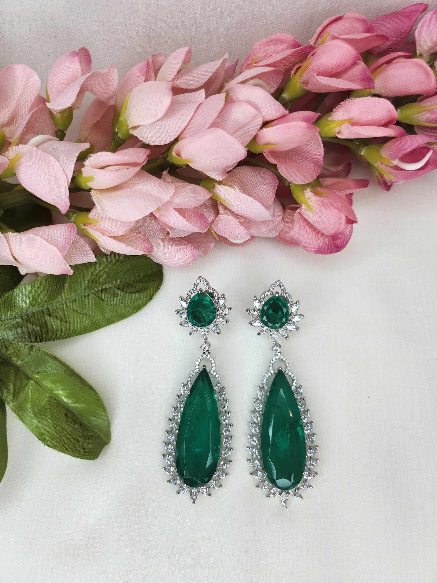 THE BUTTERFLY EFFECT - Green Stone Earrings with zircon diamonds