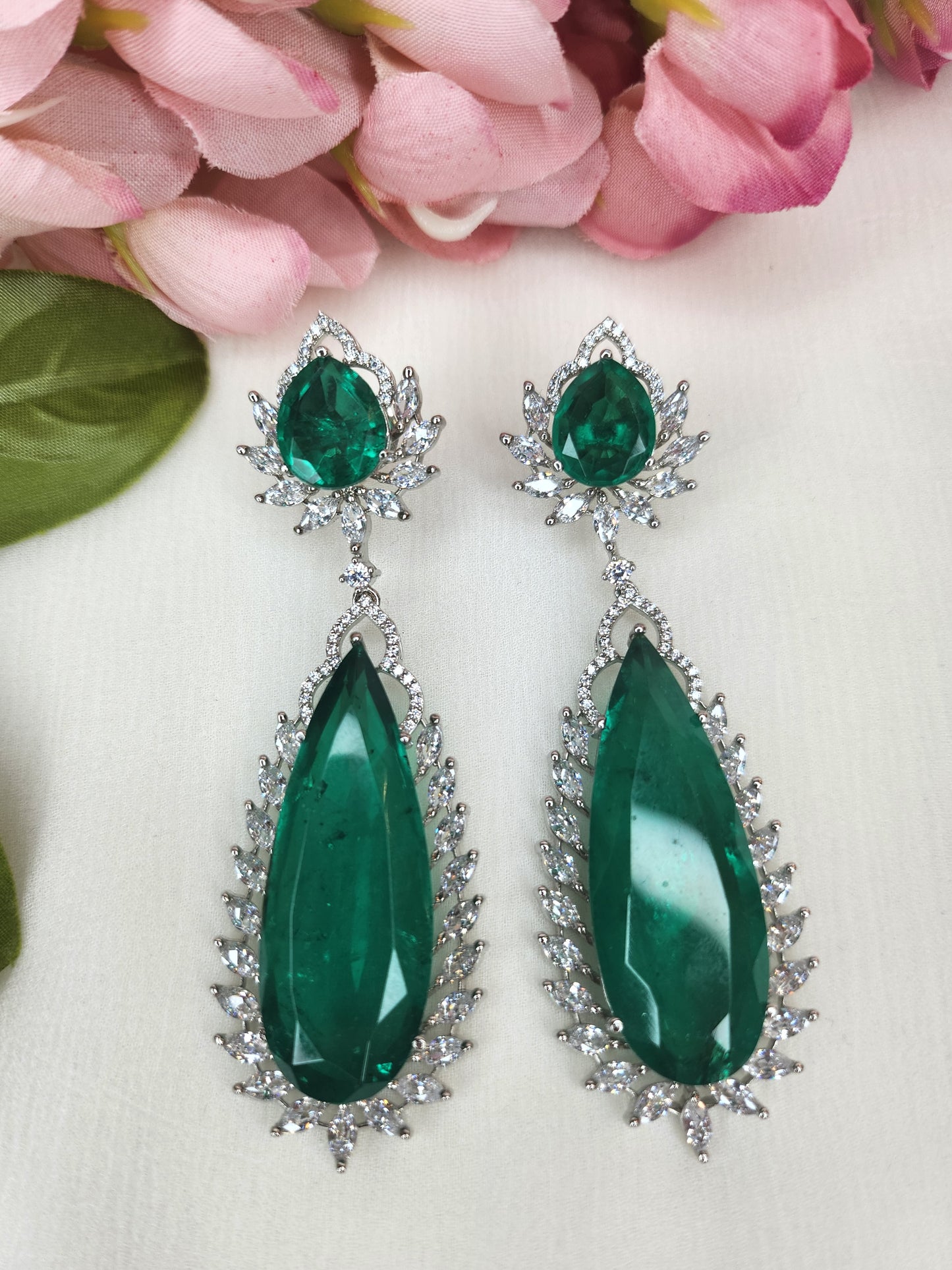 THE BUTTERFLY EFFECT - Green Stone Earrings with zircon diamonds