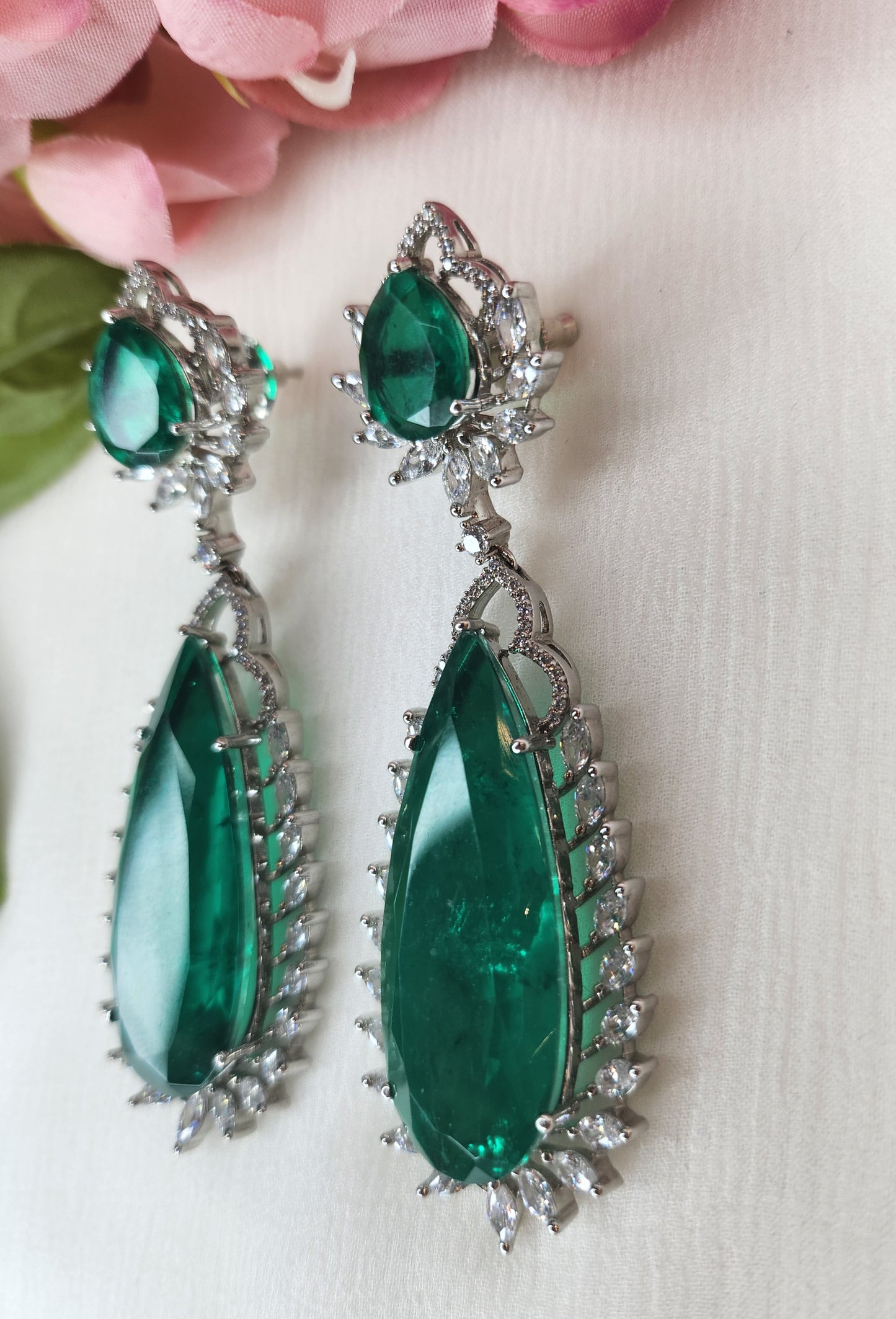 THE BUTTERFLY EFFECT - Green Stone Earrings with zircon diamonds