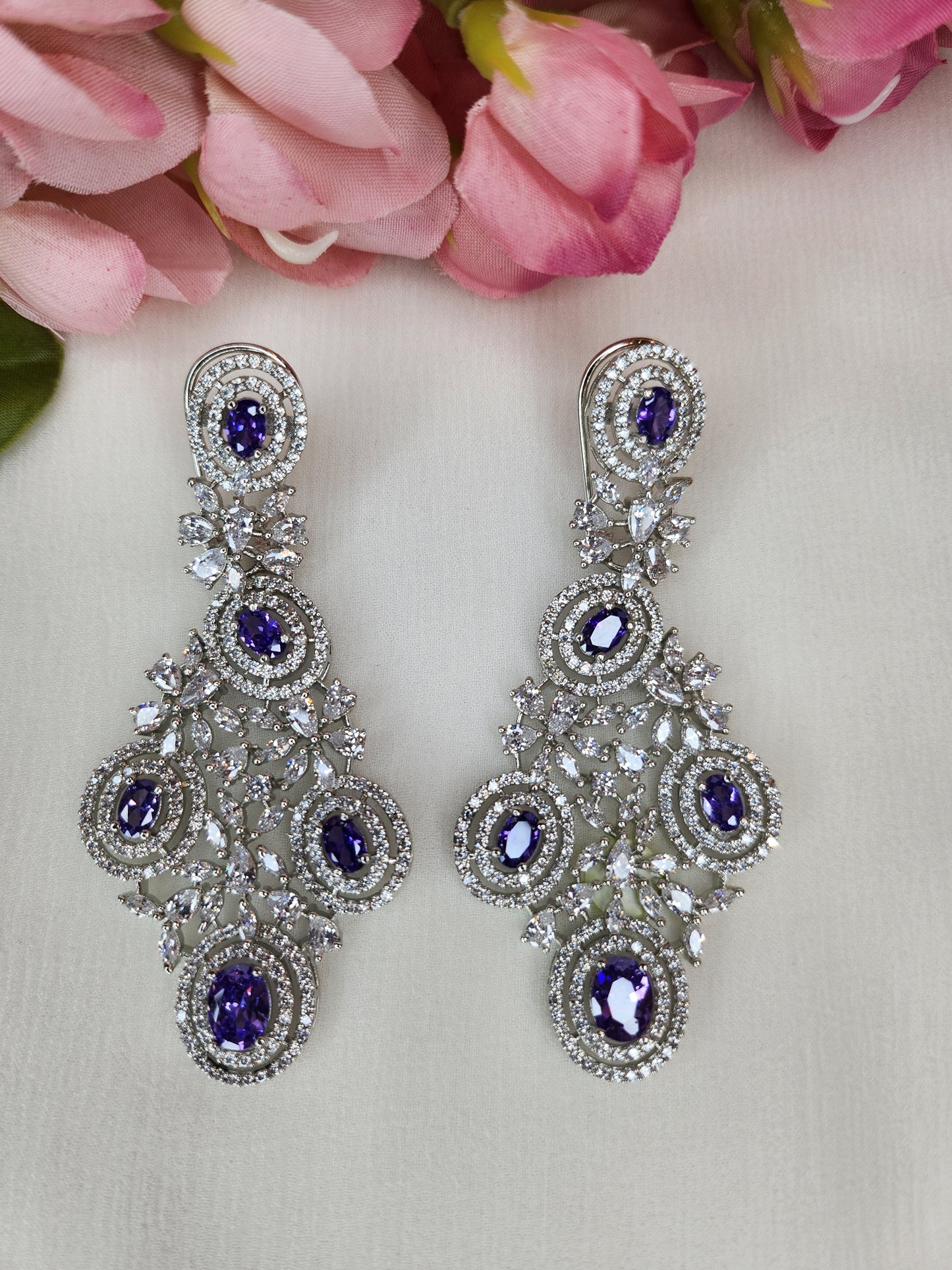 THE BUTTERFLY EFFECT - Chandelier Shape Earrings with purple and zircon stone