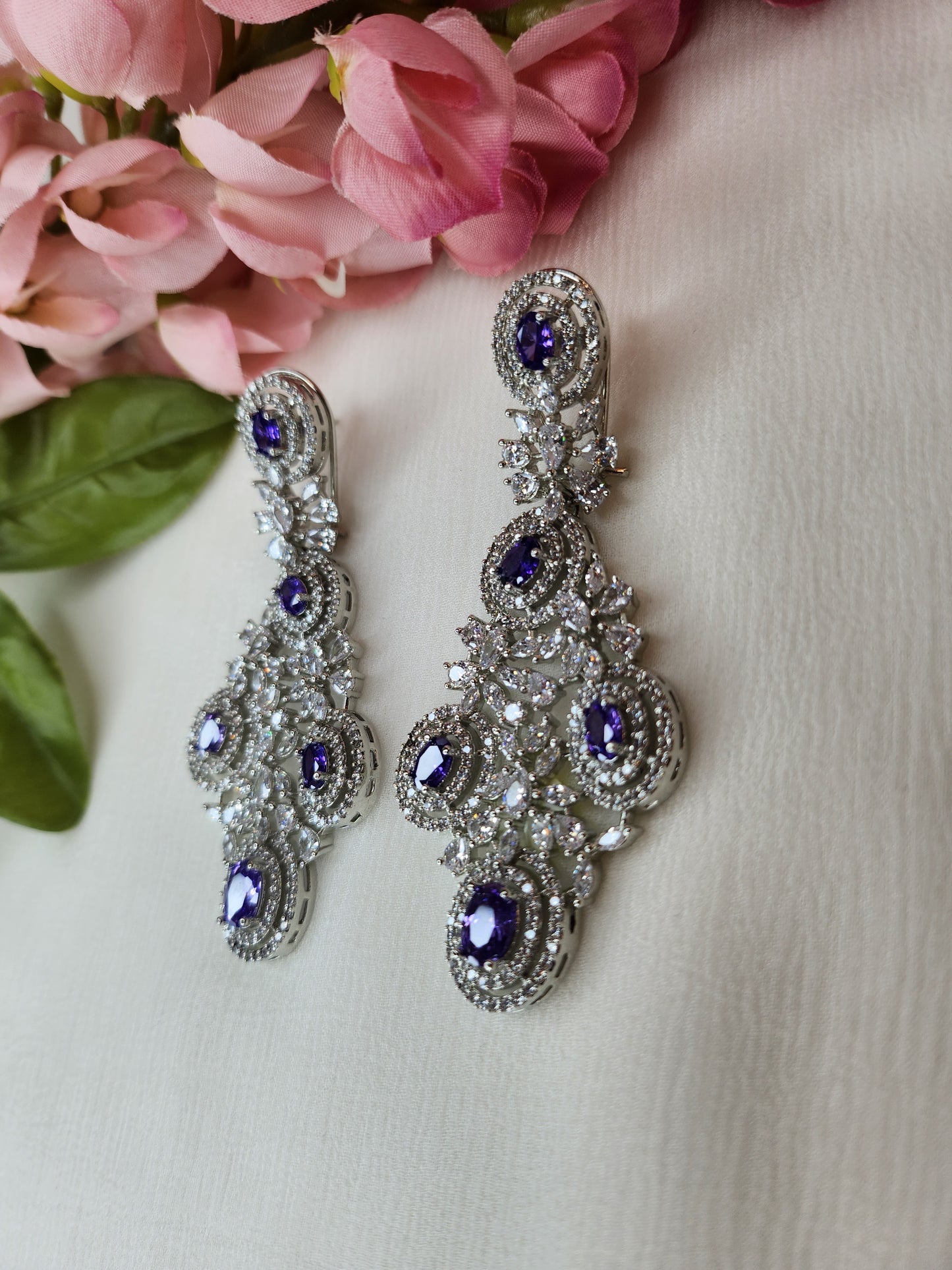 THE BUTTERFLY EFFECT - Chandelier Shape Earrings with purple and zircon stone