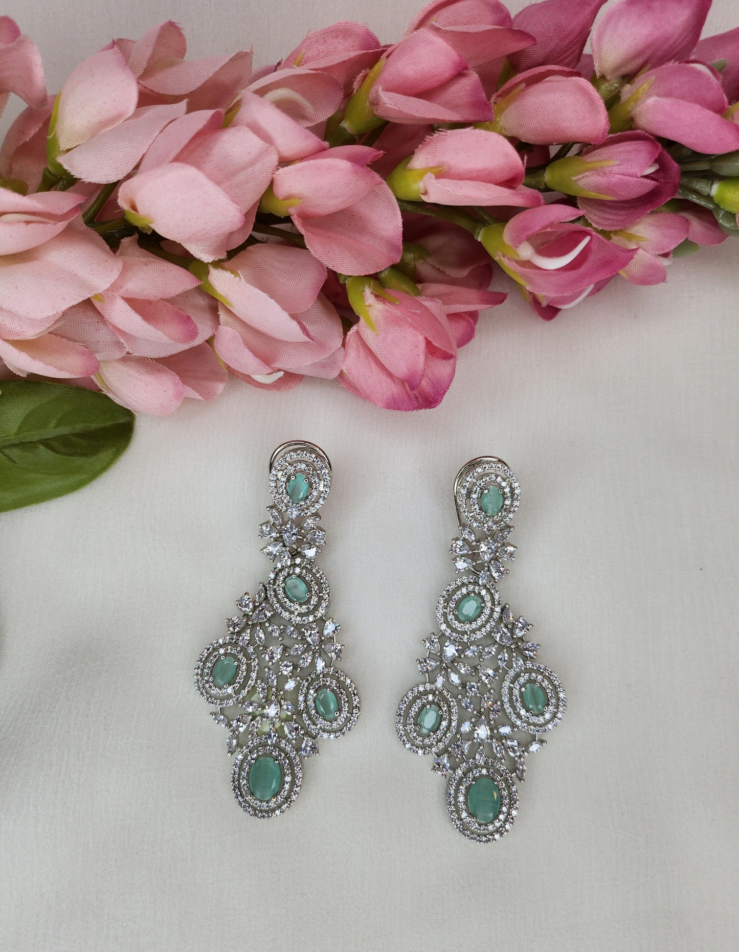 THE BUTTERFLY EFFECT - Chandelier Shape Earrings with turquoise and zircon stone