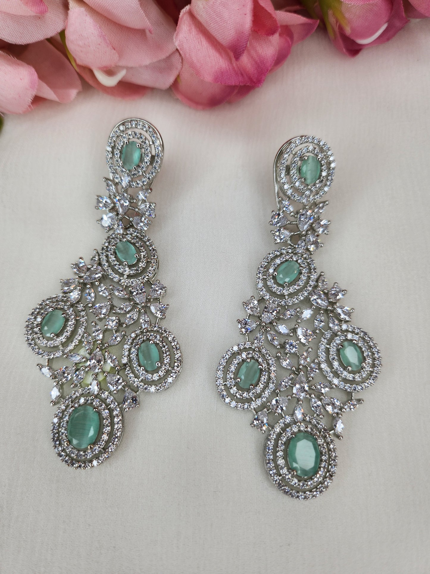 THE BUTTERFLY EFFECT - Chandelier Shape Earrings with turquoise and zircon stone