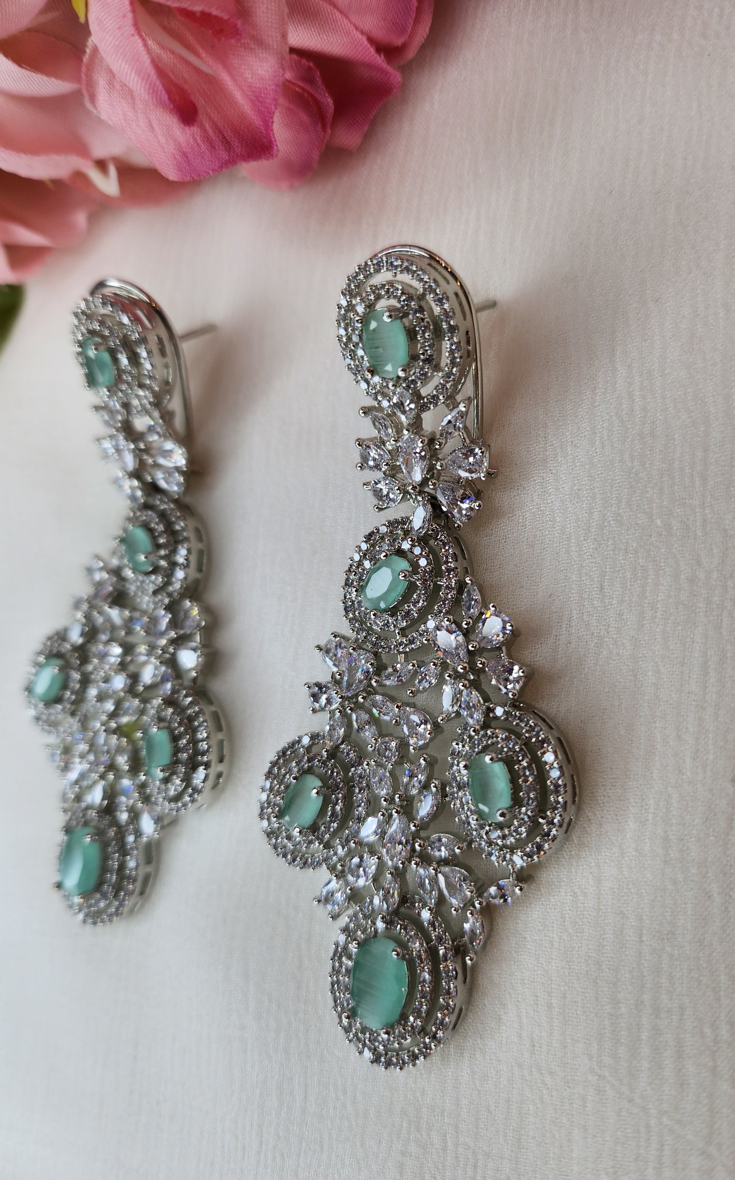 THE BUTTERFLY EFFECT - Chandelier Shape Earrings with turquoise and zircon stone