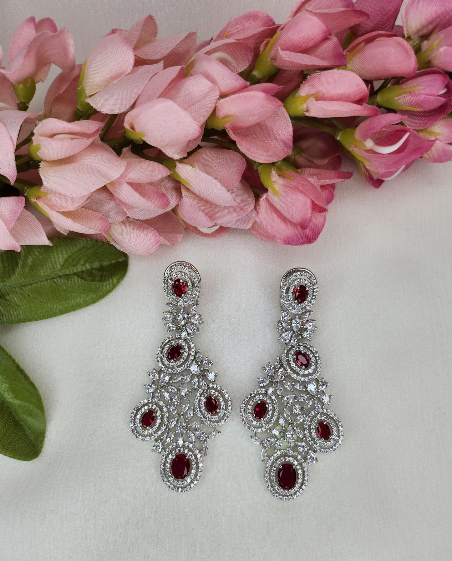 THE BUTTERFLY EFFECT - Chandelier Shape Earrings with red and zircon stone