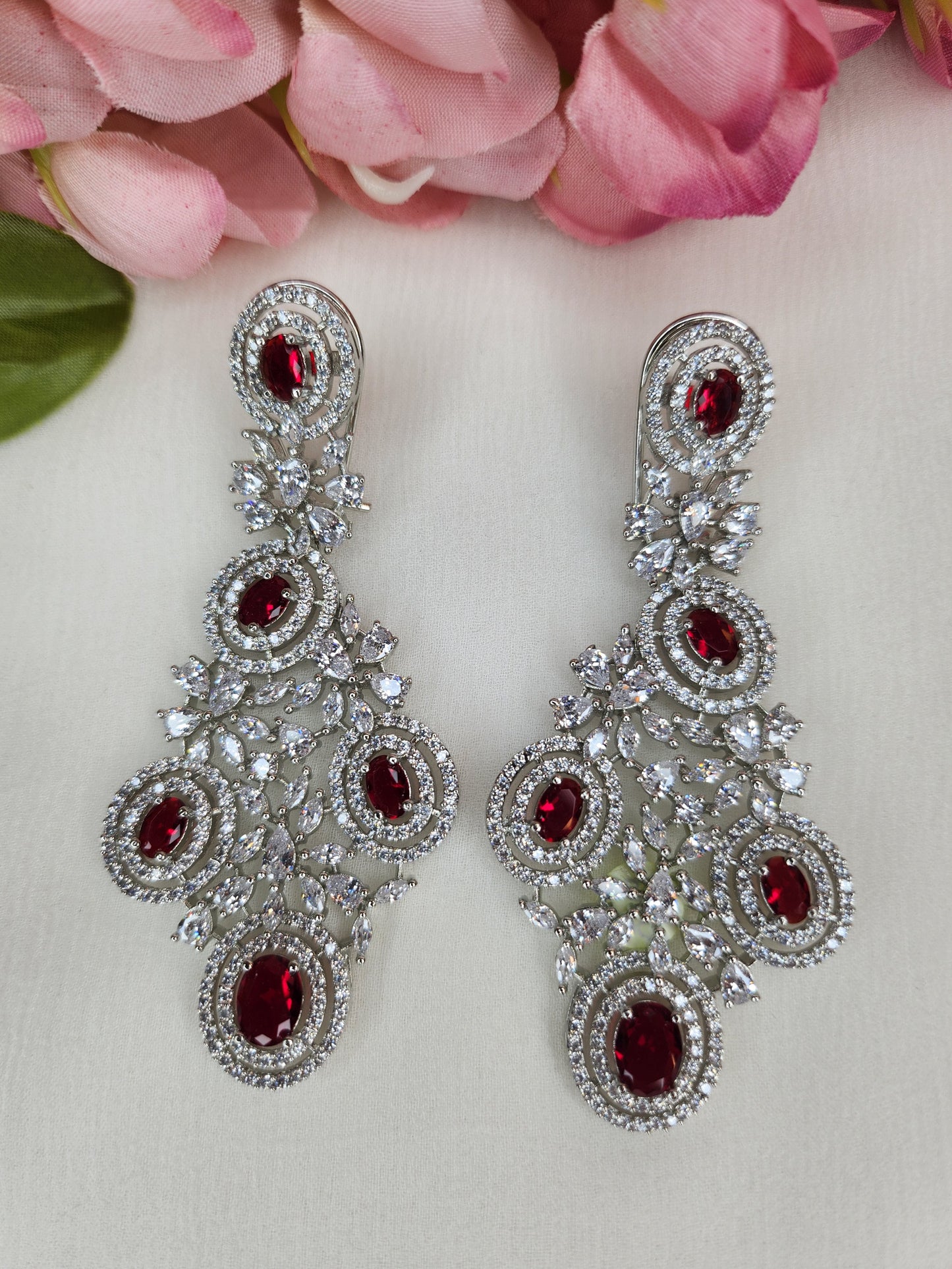 THE BUTTERFLY EFFECT - Chandelier Shape Earrings with red and zircon stone