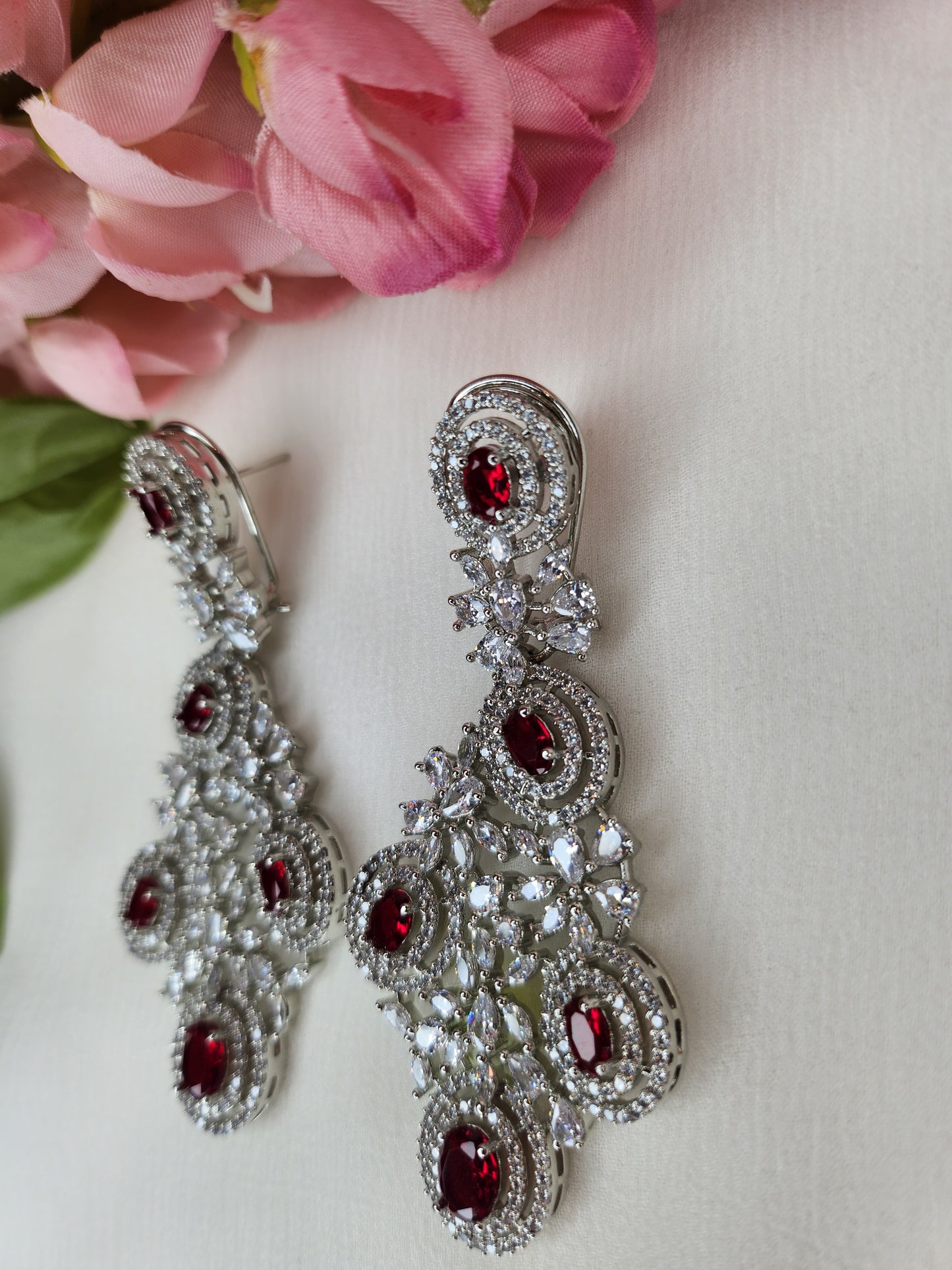 THE BUTTERFLY EFFECT - Chandelier Shape Earrings with red and zircon stone