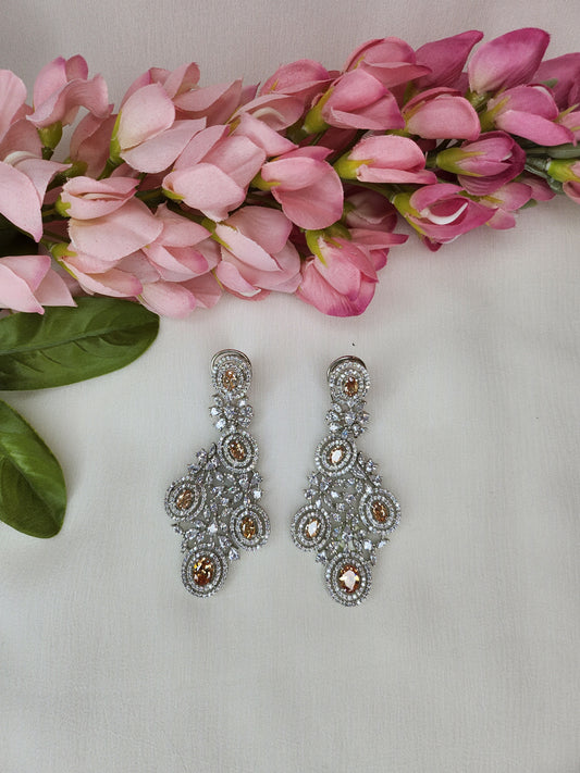 THE BUTTERFLY EFFECT - Chandelier Shape Earrings with peach and zircon stone