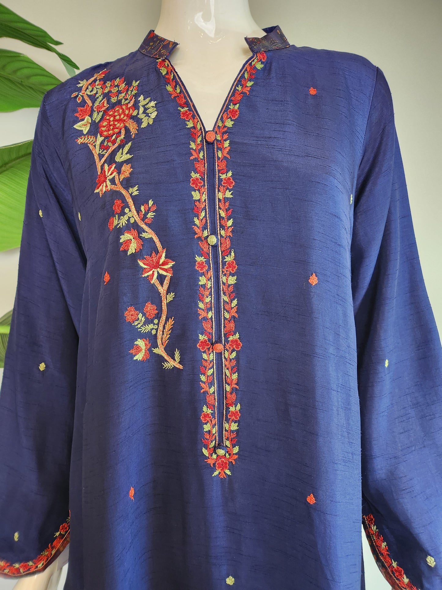 SABEEN MANEKIA - Navy Blue with Printed organza embroidery