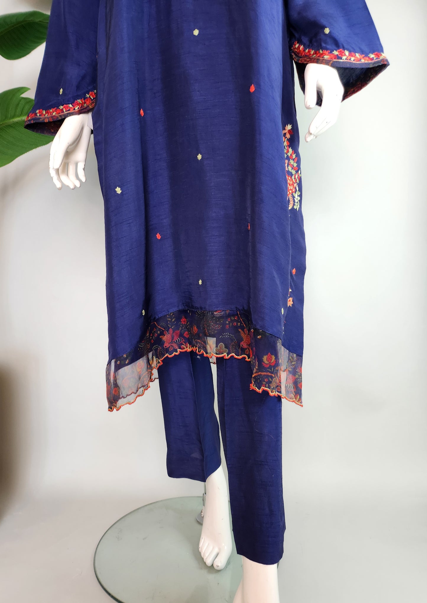 SABEEN MANEKIA - Navy Blue with Printed organza embroidery