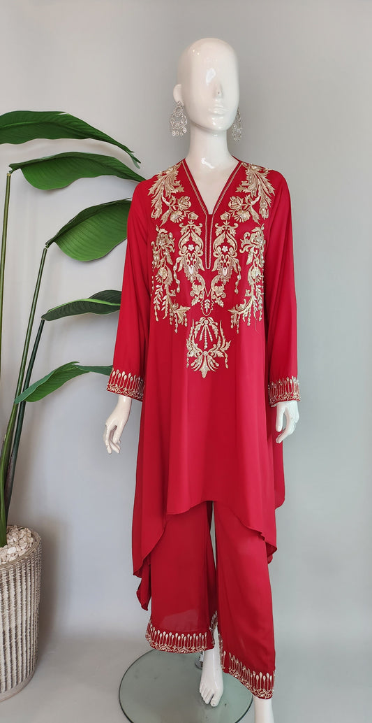 SABEEN MANEKIA - Red with off white embroidery