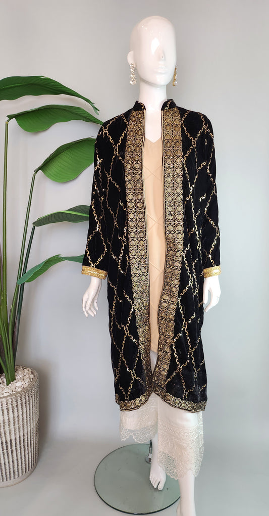 SABEEN MANEKIA - Black Velvet Jacket with gold embroidery