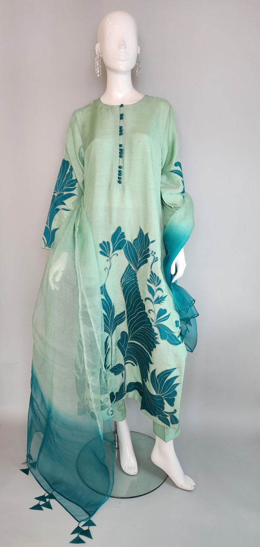 SAMMY K - Mint Green with Teal Green Ombre Dupatta