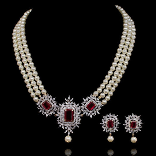 THE BUTTERFLY EFFECT - Pearl with Red stone Set