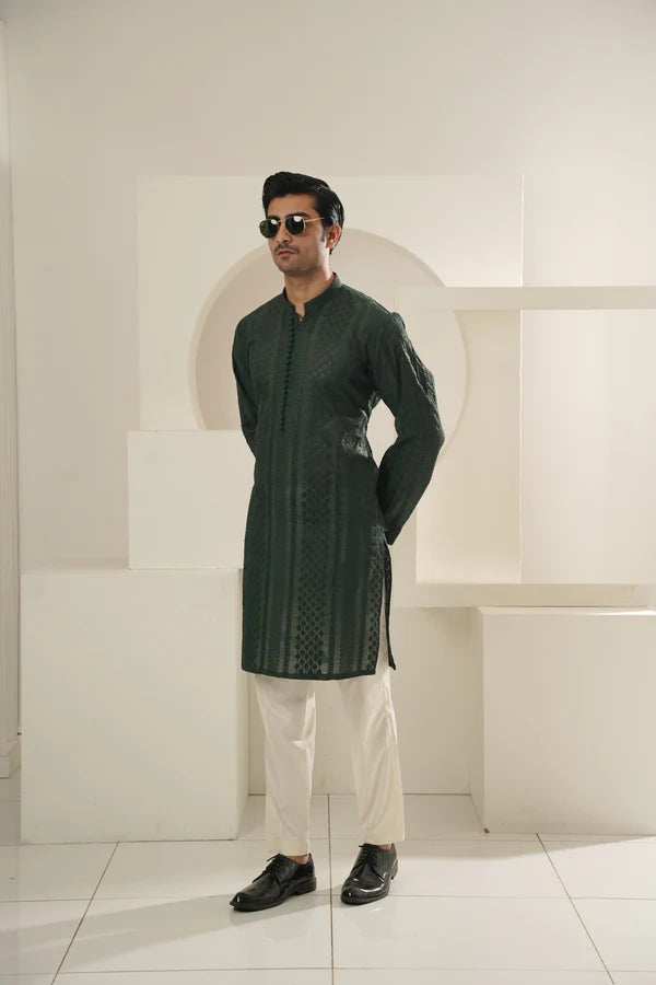 KUNZUL CHANNAR& MENSWEAR - Green Embroidered