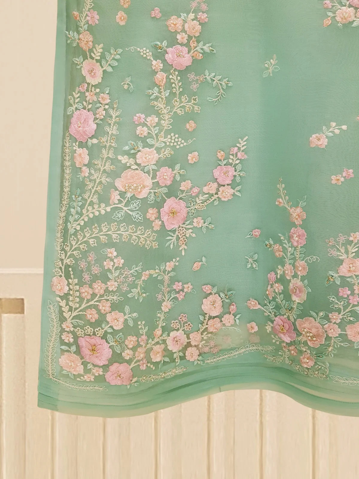 AGHA NOOR - Sea Green Embroidered Suit