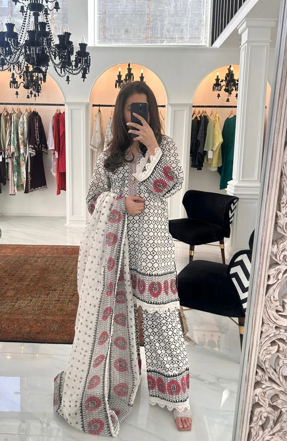 Wajeeha Ansari - White with block print