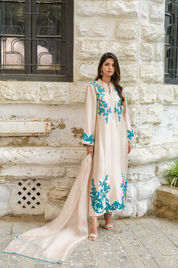 AMNA IQBAL - Black with off-white Embroidered Suit