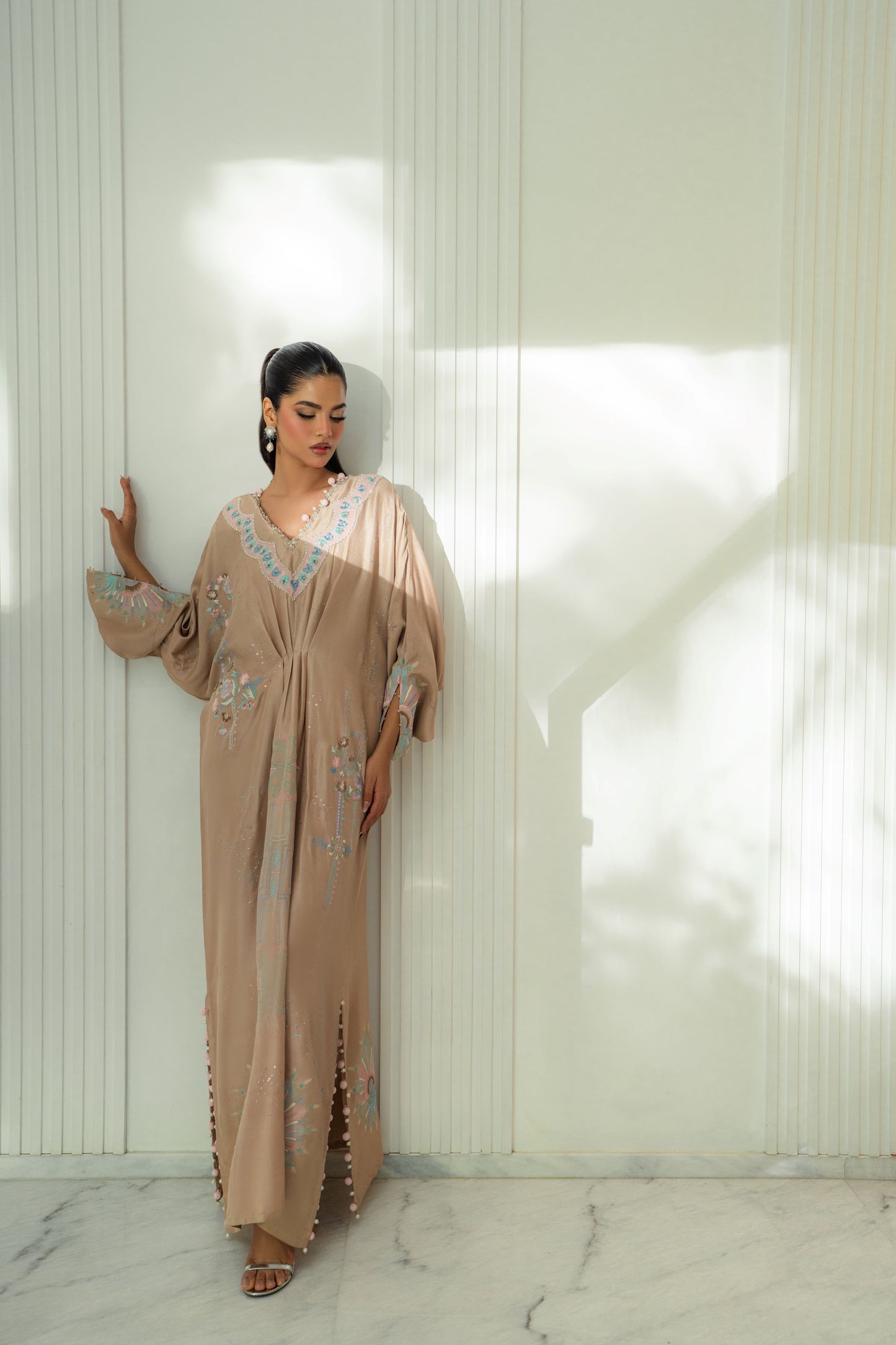 FARAH ZUBAIR- Rukshar Beige Kaftan