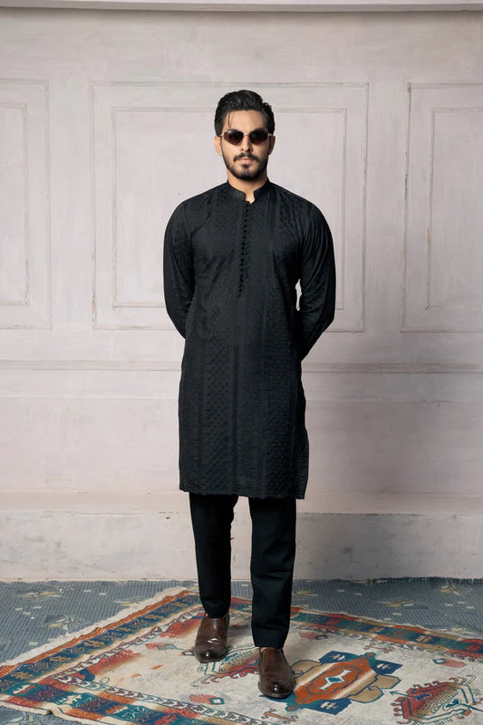 KUNZUL CHANNAR & MENSWEAR - Black Embroidered