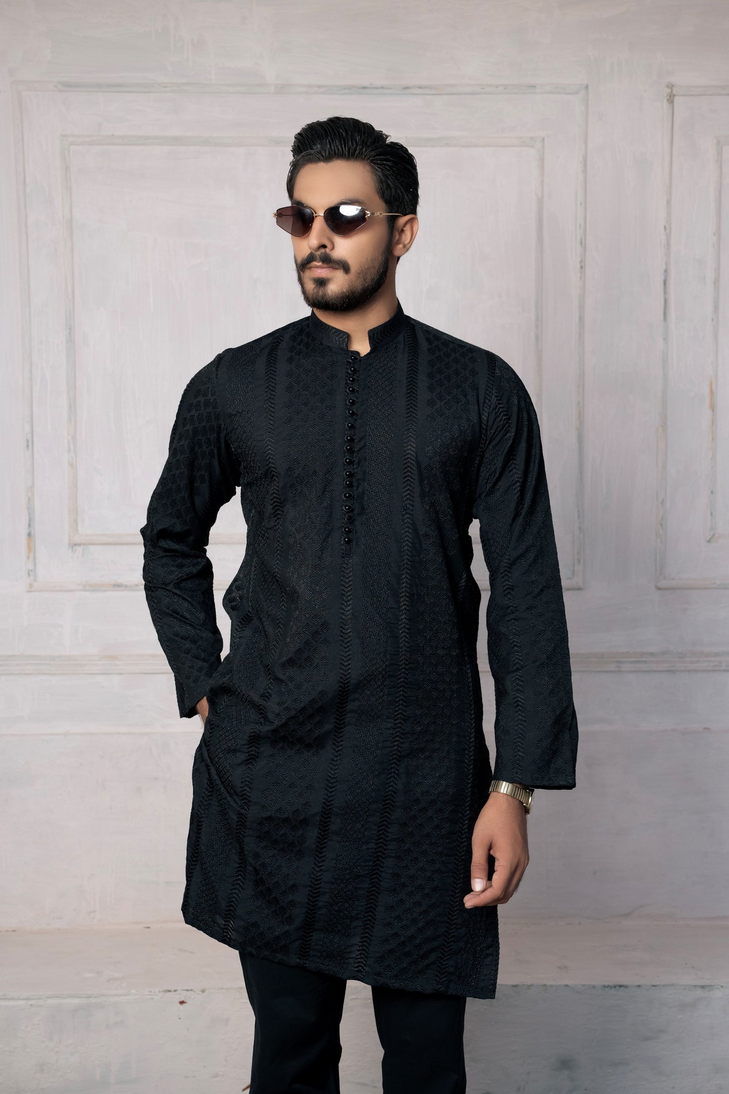 KUNZUL CHANNAR & MENSWEAR - Black Full Panel