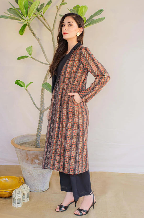 Manto - Kaavish Rustic Orange Stripes Coat