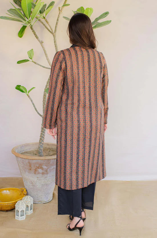 Manto - Kaavish Rustic Orange Stripes Coat