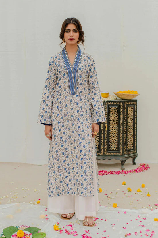 Manto - Roshni-kurta-Off White and Blue