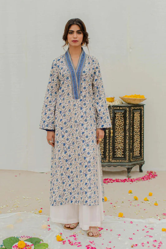 Manto - Roshni-kurta-Off White and Blue