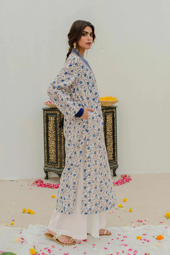 Manto - Roshni-kurta-Off White and Blue