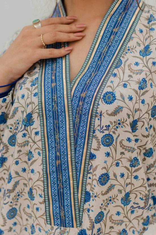 Manto - Roshni-kurta-Off White and Blue