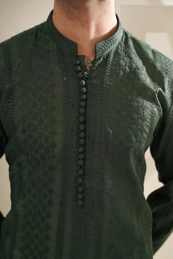 KUNZUL CHANNAR& MENSWEAR - Green Embroidered