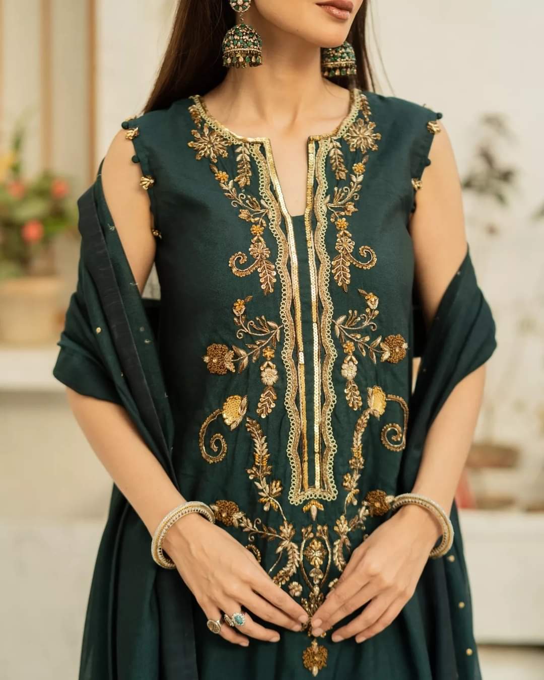 HUMAYUN ALAMGIR (WOMENWEAR) - Green Gala with sleeves