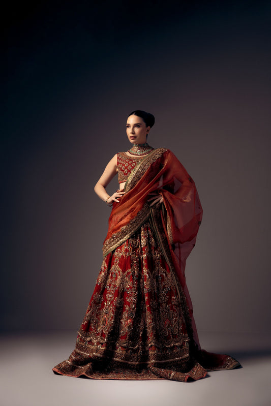 HSY - Bridal - Red Choli Lehenga with Dupatta